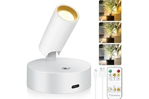 BGMONSTER Wireless LED Spot lights Indoor Battery Operated with Remote, Rechargeable Up lights Indoor with Timer＆Dimmable, 3CCT Picture Lights for Wall, SpotLights Accent Uplighting for Plant, Artwork -White