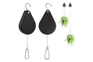 Kitwinney Retractable Plant Hanger - Upgrade Plant Pulleys for Hanging Plants, Easy to Raise and Lower, Suitable for Garden Flower Pots, Hanging Planter, Bird Feeder（Black, 2 PCS）