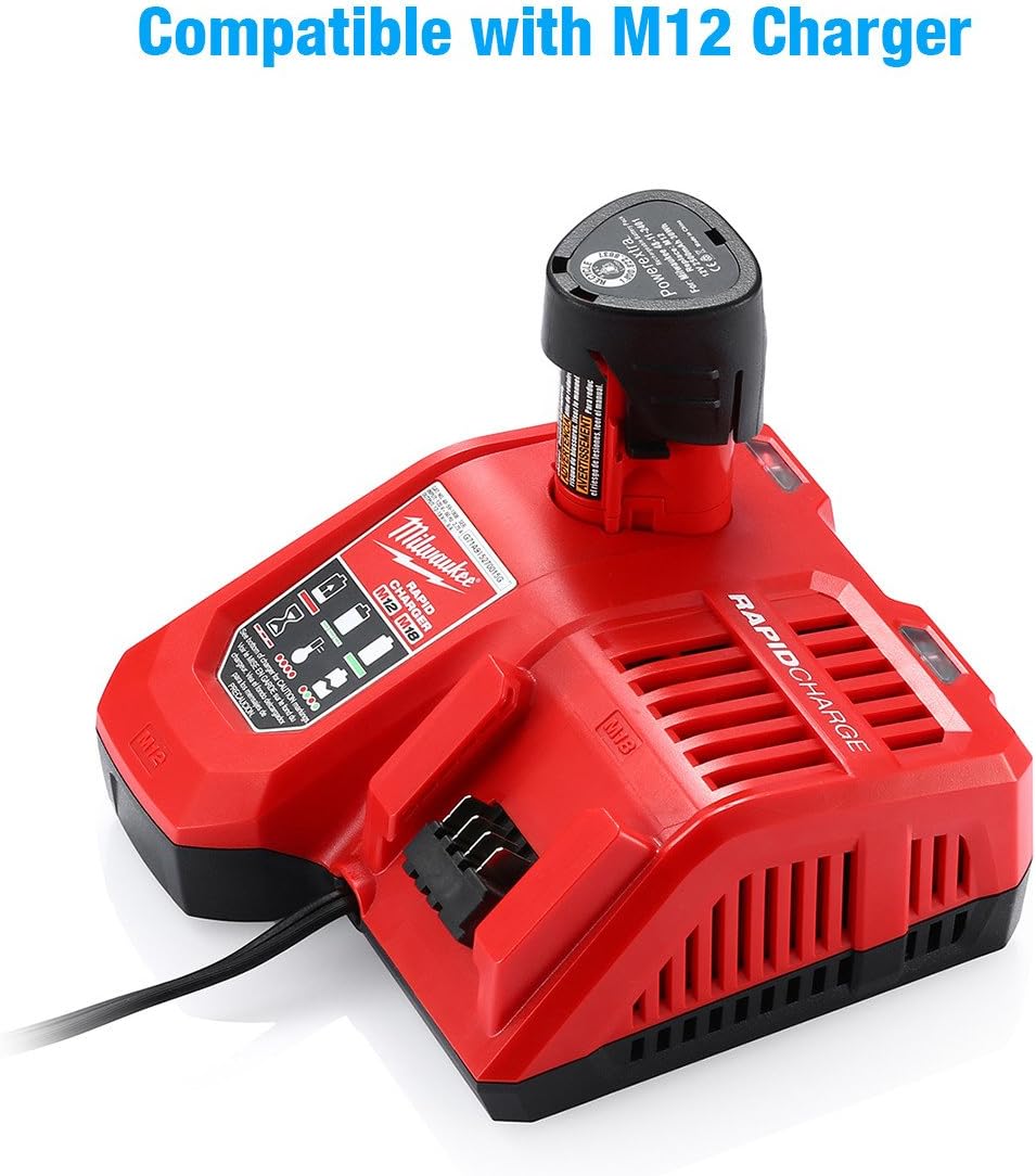 Powerextra 2 Pack 12V 3000mAh Lithium-ion Replacement Battery Compatible with Milwaukee M12 48-11-2411 48-11-2420 48-11-2401 48-11-2402 48-11-2401 12-Volt M12 Cordless Tools - - 