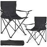 2 Pack Camping Chairs -Lightweight and Supportive Chairs for Adult and Lightweight Individuals - Compact, Durable, and Portable - Ideal for Camping, Hiking, Beach, and Picnics -Carry Bag