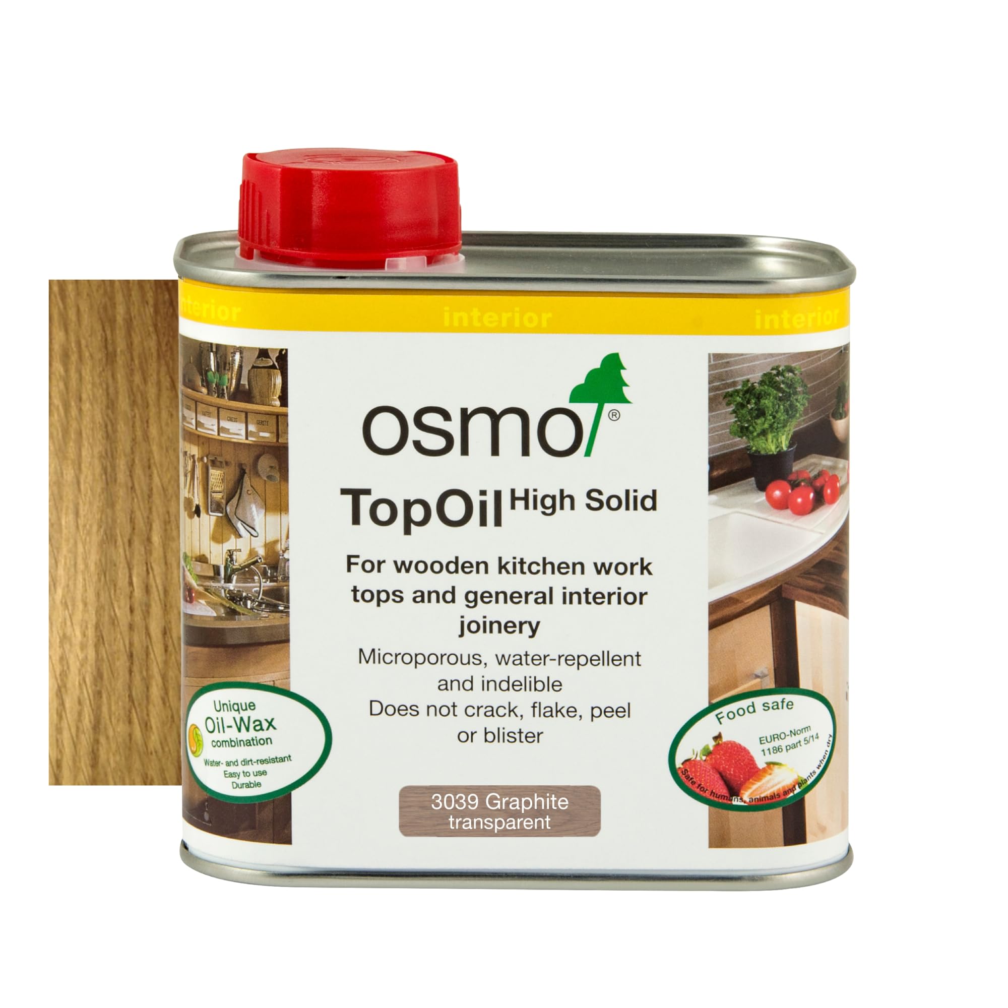 Osmo TopOil - High Solid Oil 3039, Graphite Satin, 500ml - Durable Wood Oil for Wooden Kitchen Surfaces, Water-Resistant & Food Safe, Wood Treatment & Wood Finish