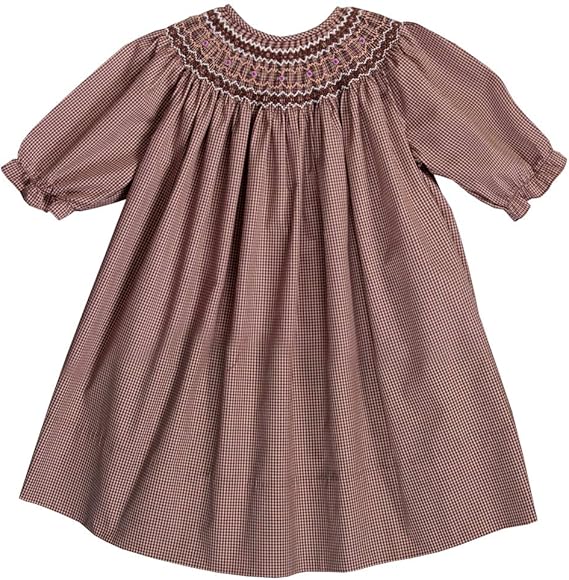 Amazon Rosalina Big Girl Sブラウン クリームギンガム英語スモックビショップドレス3 4スリーブ Us サイズ 6y カラー ブラウン ワンピース チュニック 通販