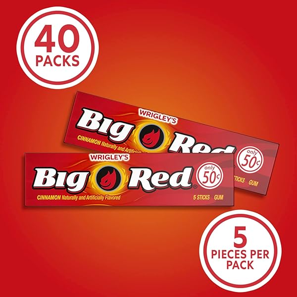 WRIGLEY’S BIG RED CHEWING GUM BULK PACK, 5 STICKS PER PACK (40 TOTAL PACKS)