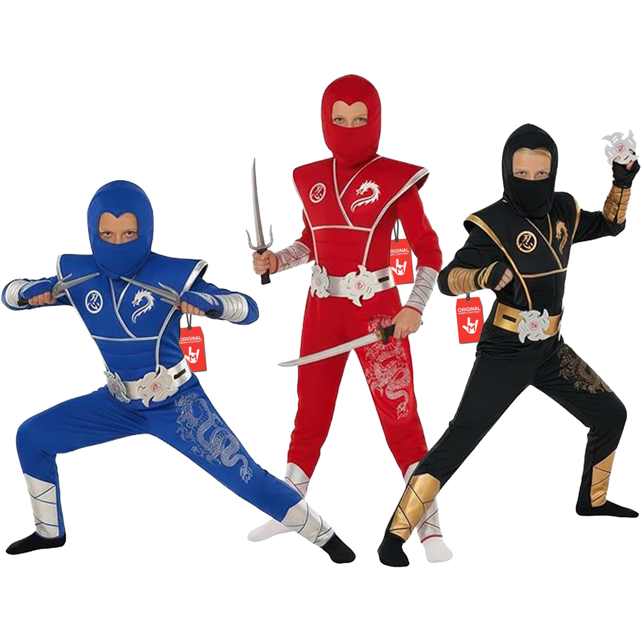 Morph Deluxe White Boys Ninja Costume With Ninjas Warrior Toy Accessory, Kids Ninja Costumes, Boy Halloween Costume, 10-12 Years
