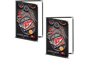 AIJMGUO 2Pack Menu Covers 8.5 X 11 Inch,Menu Holder 2 Page 4 View Transparent Restaurant Menu Cover Book Fits 8.5x11" Standard Size, Clear Menu Sleeves, Leather-Style Design, Black