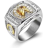 LAIMIUMIU33 Lucky Horseshoe Ring for men CZ Horse Head Ring Radiant Diamond Bling Biker 316 Stainless Steel Rings Iced Out Jewelry Punk Ring Hip Hop Heavy Metal Ring Vintage Animal rings mens fashion rings