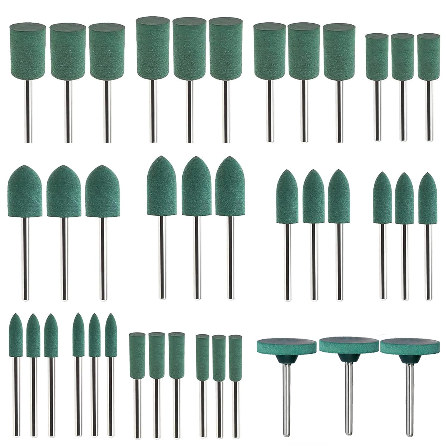 Bestgle 39pcs Rubber Polishing Bits, Fine Sanding Rubber Wheel Bit Kit with 3mm Shank Assorted Accessory for Polish Rotary Tools