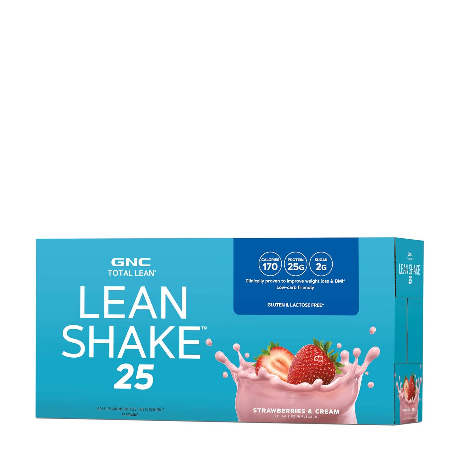 GNC Total Lean Lean Shake 25 to Go Bottles Strawberries and Cream, 12