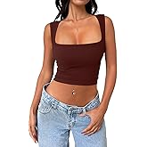 Meyeeka Women's Sleeveless Crop top Seamless Square Neck Trendy Tank top