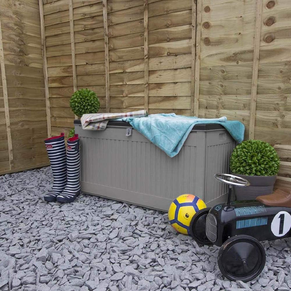 Outdoor Plastic Garden Storage Deck Box 270L, Light Grey, Small - Image 4