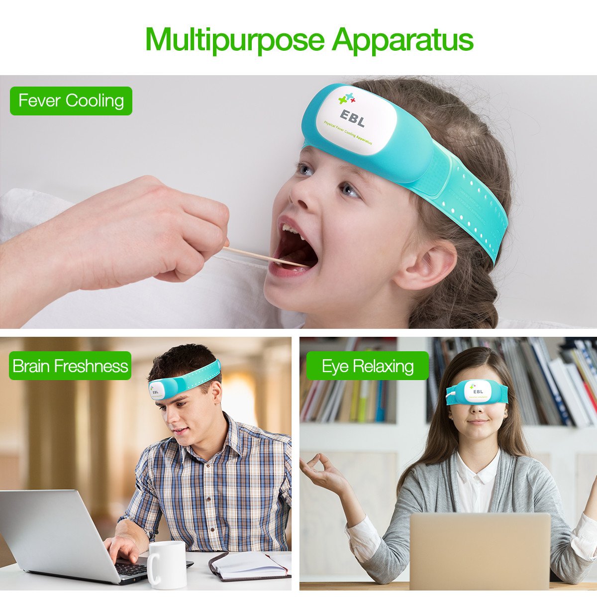 EBL Intelligent Fever Cooling Relief Cold Ice Pack Cooling Patch for Eyes Pain Relief, Migraine Headache Relief, Stress Relief, Anxiety - FDA Approved