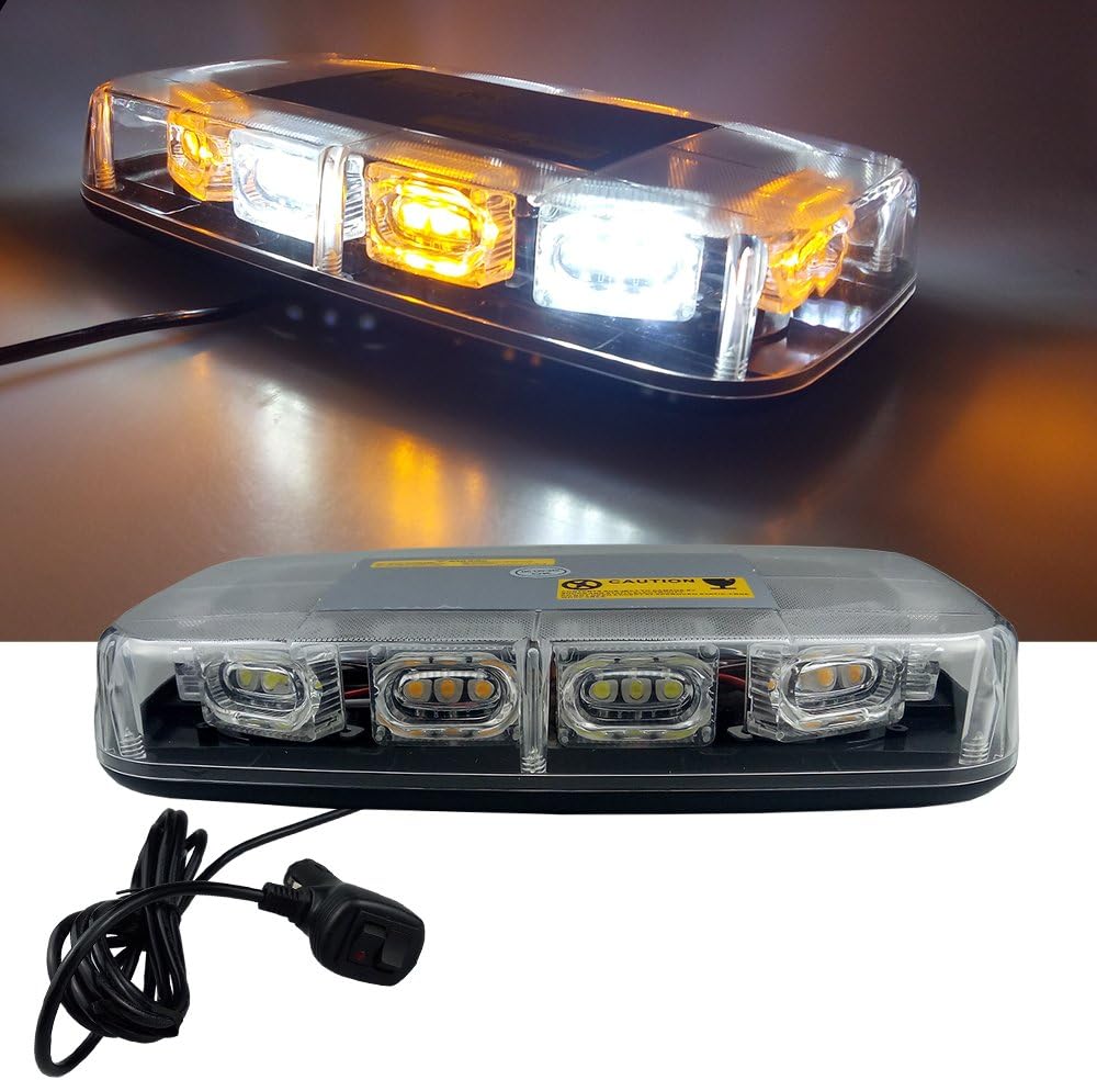 High Intensity Law Enforcement Emergency Hazard Warning LED Mini Bar Strobe Light with Magnetic Base 12V-24V (Amber & White & Amber & White)
