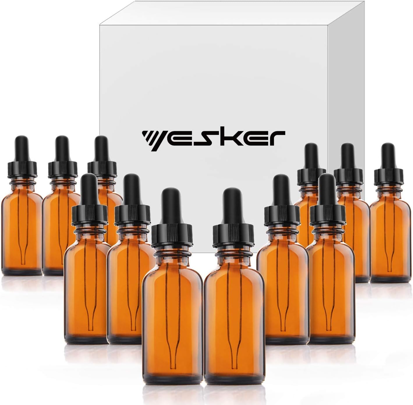 Yesker Amber Glass Bottles for Essential Oils with Glass Eye Dropper 30 ml (1oz) for Essential Oils, Chemistry Lab Chemicals, Colognes & Perfumes (12 Pack): Industrial & Scientific