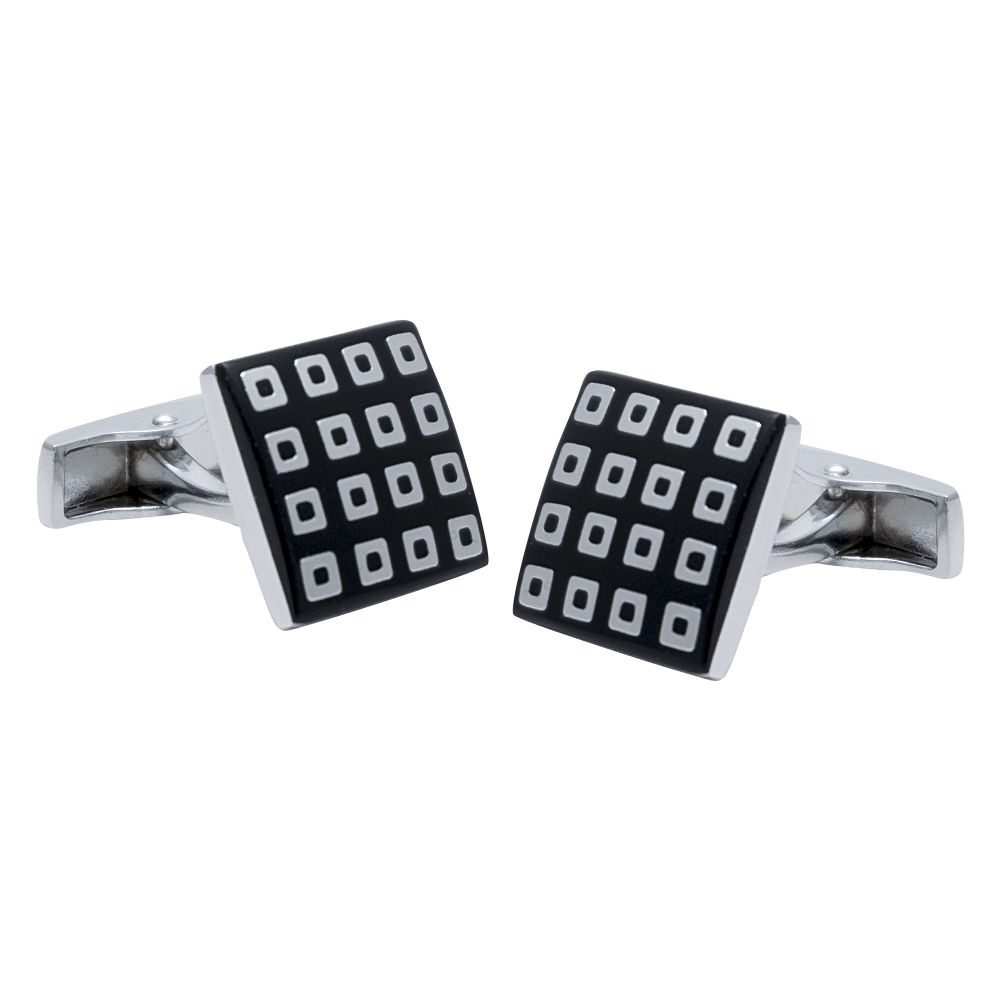 Square Black Cufflinks with 16 internal Silver Squares