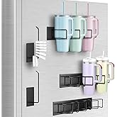 homdat Stanley Magnetic Cup Holder for Refrigerator Water Bottle Storage, Suitable for Stanley 30/40 oz, 3 Stanleys Cup Holder&2 lid Hook, Stanleys Cup Accessories, Thoughtful Gift for Tumbler Fans