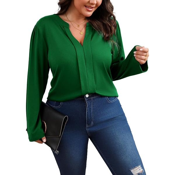 Dellytop Women's V-Neck Waffle Knit Shirt - Long Sleeve Loose Fit Top, White, Large