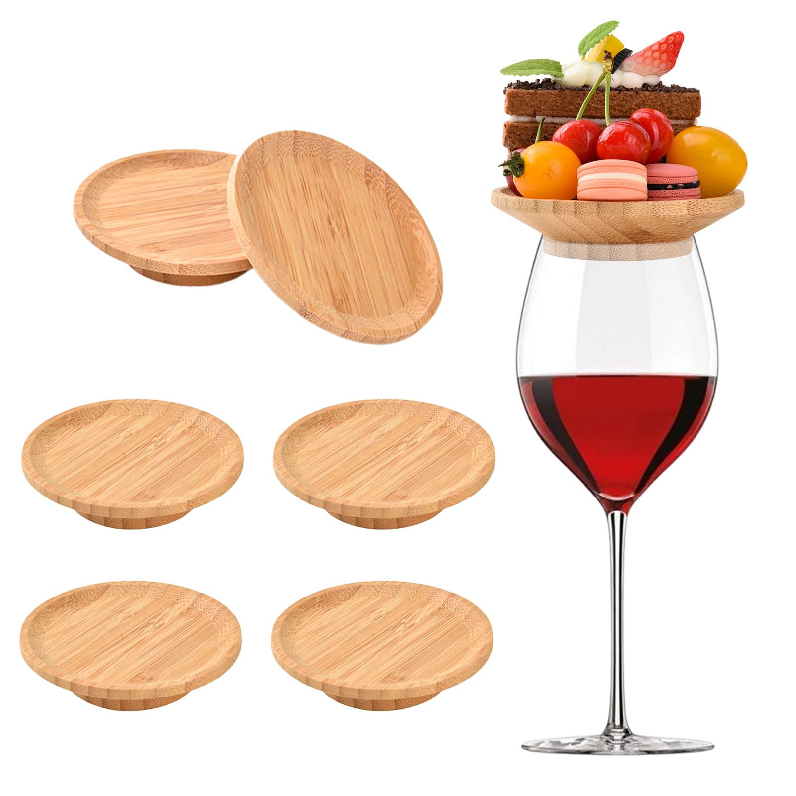 MGYHWJA 6 Pcs Wine Glass Charcuterie Topper, Bamboo Wine Glass Board Coasters, Appetizer Plates Desserts, for Family Gatherings, Restaurants, Bars