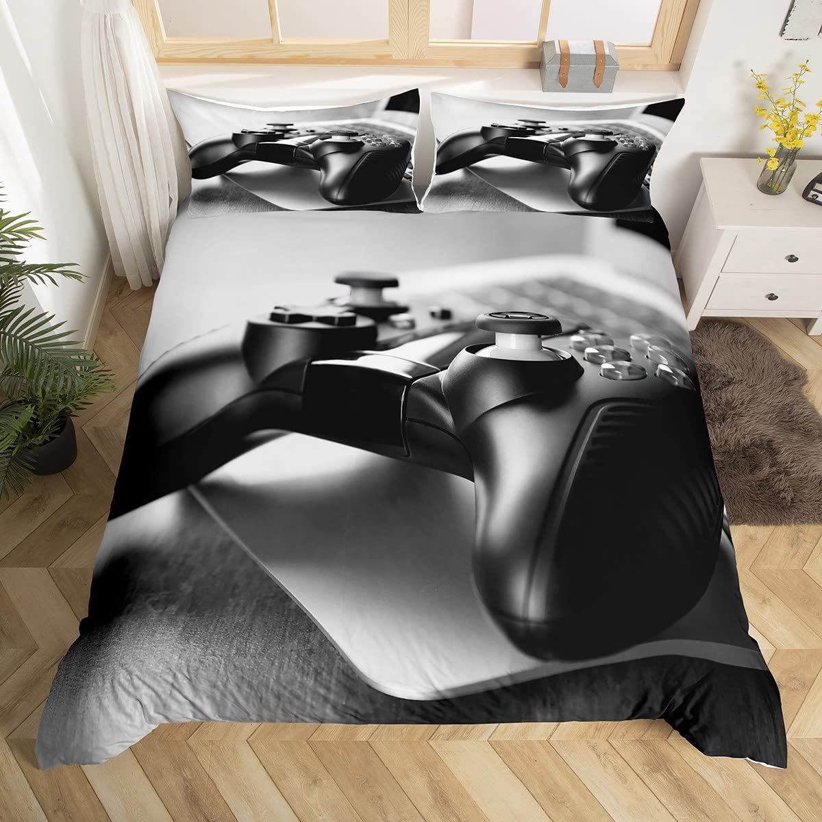Loussiesd Kids Games Comforter Cover for Boys 3D Gamepad Bedding Set,Modern Gamer Video Game Duvet Cover Child Bedroom Quilt Cover Gamer Console Action Buttons Decor 3 Pcs King Size