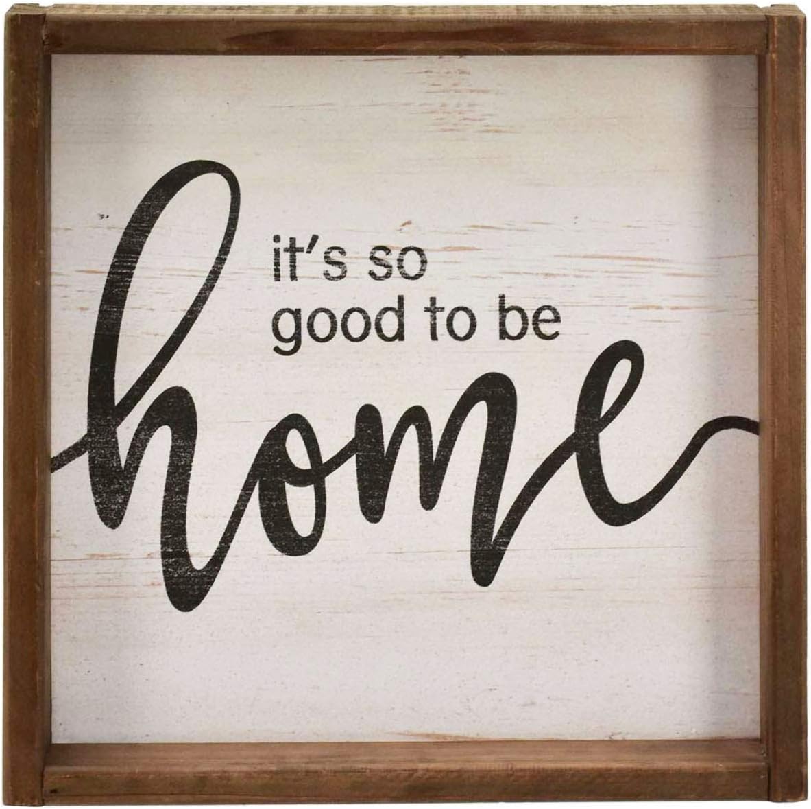 Vintage Wood Frame Home Sign with Inspirational Sentiment - It's So Good to Be Home, Farmhouse Rustic Wood Decor for Living Room Bedroom, Square, 11.8 Inch
