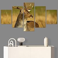 SIGNWIN 5 Panel Canvas Wall Art Modern Art Animals Dramatic Elephants Giraffe Multicolor Photography Southwest for Home Decorations Ready to Hang - 60