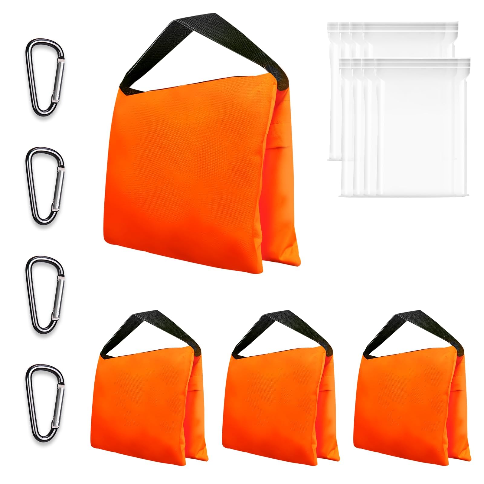 EMART Heavy Duty Sandbag Photo Studio Weight Bag Saddlebag Design for Photography Stand Light Stand Tripod, Outdoor Patio, Sports, Photo Sets, Film Sets, Live Productions - (Orange -4 Packs)