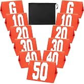 Joewuzun Set of 11 Football Yard Markers Field Markers Orange High Visibility Weighted Yardage Markers with Portable Carrying Bag, Football Gear for Football Training Equipment