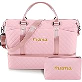 Dansydaisy Mama Hospital Bag for Women Labor Delivery Travel Duffle Bag with Shoe Compartment and Toiletry Pouch Waterproof Letter Embroidered for Pregnancy Weekender Overnight Gym Gift, Pink