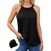 V FOR CITY Women's Halter Tank Top with Built in Bra Flowy Pleated Camisole Top Summer Sleevless Cami Shirt