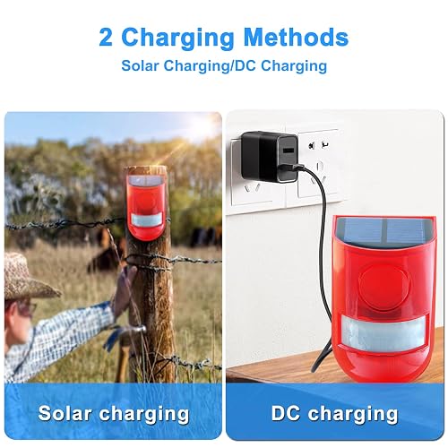 ChunHee 3-Pack Solar Strobe Siren Alarm – 129dB Motion Sensor Outdoor Security Light With IP65 Waterproof, 4 Modes, Solar/USB Charging For Driveway, Farm, Barn, Yard