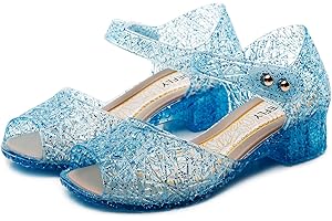 TANDEFLY Princess Jelly Flats for Girls - Sparkly Dress Up Sandals for Birthday Party, Snow Queen Cosplay, Toddler & Kids (Ages 3-8) | Lightweight Ballet Heels for Little Girls