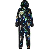 Minecraft Boys Fleece Hooded One-Piece Pajamas, Warm Fleece Hooded Loungewear Suit for Boys - Gifts for Gamers