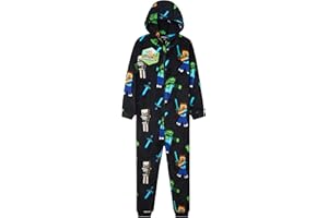 Minecraft Boys Fleece Hooded One-Piece Pajamas, Warm Fleece Hooded Loungewear Suit for Boys - Gifts for Gamers