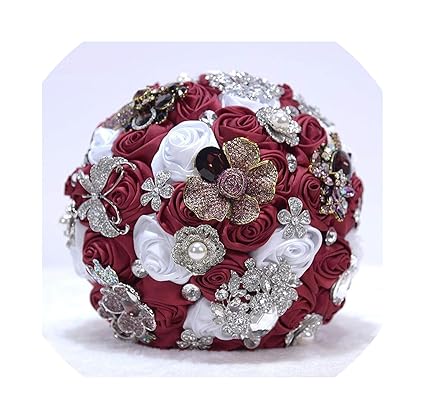 Amazoncom Sparkly Crystal Brides Bouquet Diamond Satin