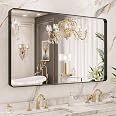 LOAAO 40x36 Inch Black Metal Framed Bathroom Mirror – Tempered Glass, Anti-Rust, Hangs Horizontal Or Vertical