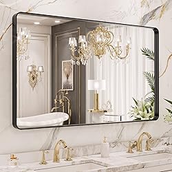 LOAAO 40x24 Inch Black Metal Framed Bathroom Mirror