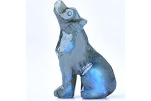 Ytbeoxk 2.1 Inch Labradorite Wolf Crystal Statue，Birthday Present Healing Crystal Decor，Wolf Totem Figurines Stone Energy Gemstones, in Bedroom Office Christmas Meditation Gifts for Men Women