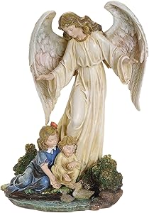 Joseph's Studio by Roman - Guardian Angel with Children Figure on Base, Renaissance Collection, 8.5" H, Resin and Stone, Religious Gift, Decoration