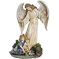 Joseph's Studio by Roman - Guardian Angel with Children Figure on Base, Renaissance Collection, 8.5" H, Resin and Stone, Religious Gift, Decoration