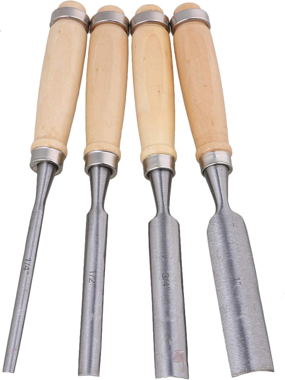Yibuy 4Pcs x Carpenter Carving Firmer Gouge Woodworking Wood Chisel Set Hand Tool, 24 cm x 1/4" to 1"