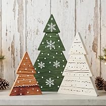 KLYRO Christmas Decor, 3Pcs Wooden Tabletop Christmas Tree D