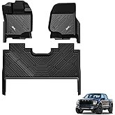 3W Floor Mats Fit for 2015-2024 2025 Ford F150 / F-150 Lightning SuperCrew Cab, TPE All Weather Heavy Duty Floor Liner Custom Fit Accessories Car Liners (with Original Folding Under-Seat Storage Box)
