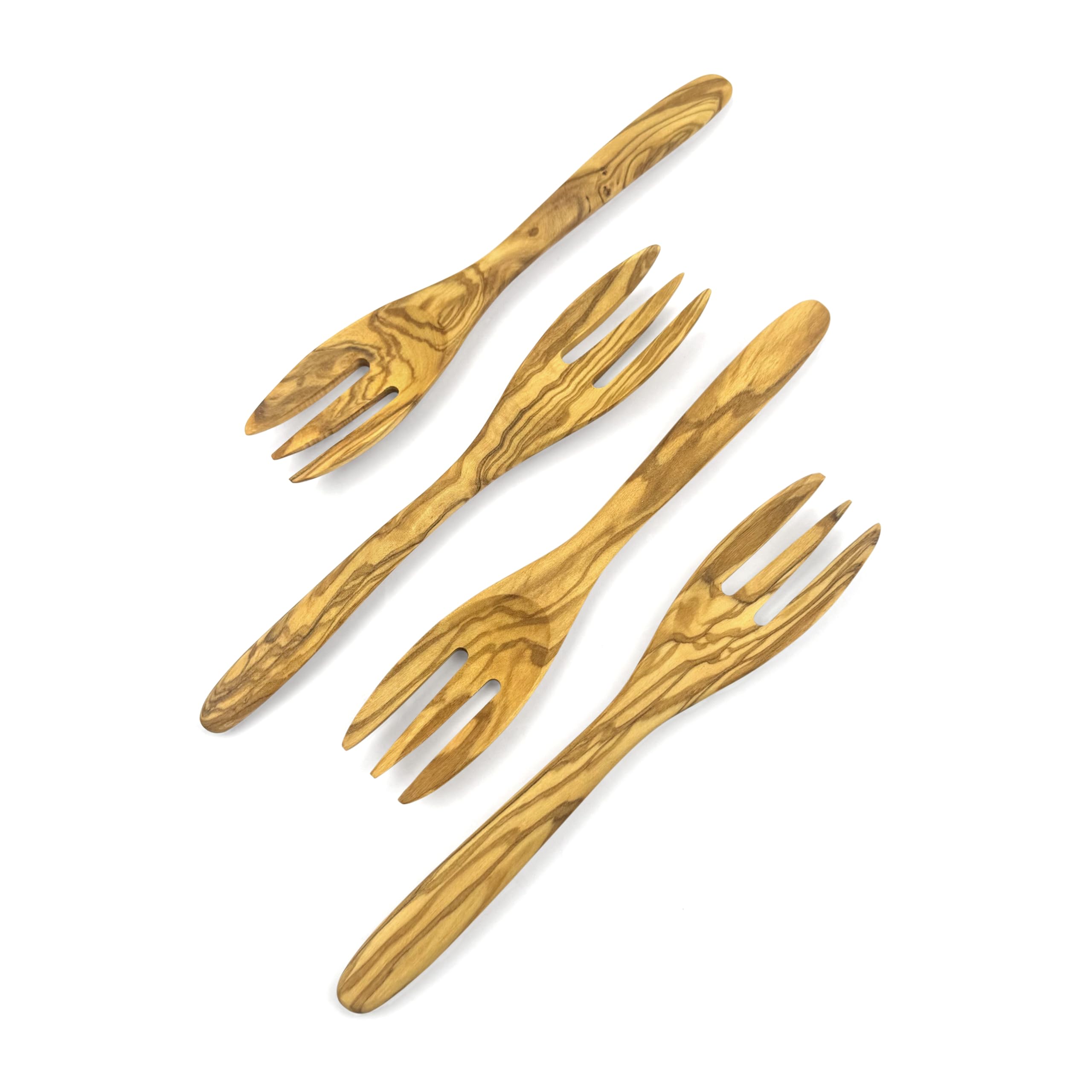 Photo 1 of WONDERFUL 7 Inch Olive Wood Fork, 4 Piece Reusable Handmade Natural Wood Flatware for Eating, Perfect for Dessert, Safe & Non-toxic Fork for Kids