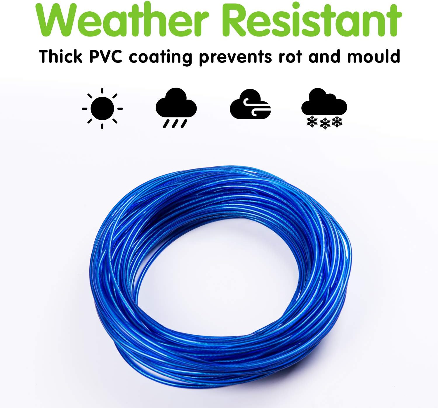 GZBtech 30m/100ft Washing Line Rope outdoor,Heavy Duty Extra Strong Steel Core Clothes lines of 265lbs Bearing Capacity - Image 5