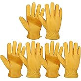 vaxvvik 3 Pairs Leather Work Gloves for Men, Durable Gardening Gloves, Cowhide Work Gloves for Driver, DIY, Construction