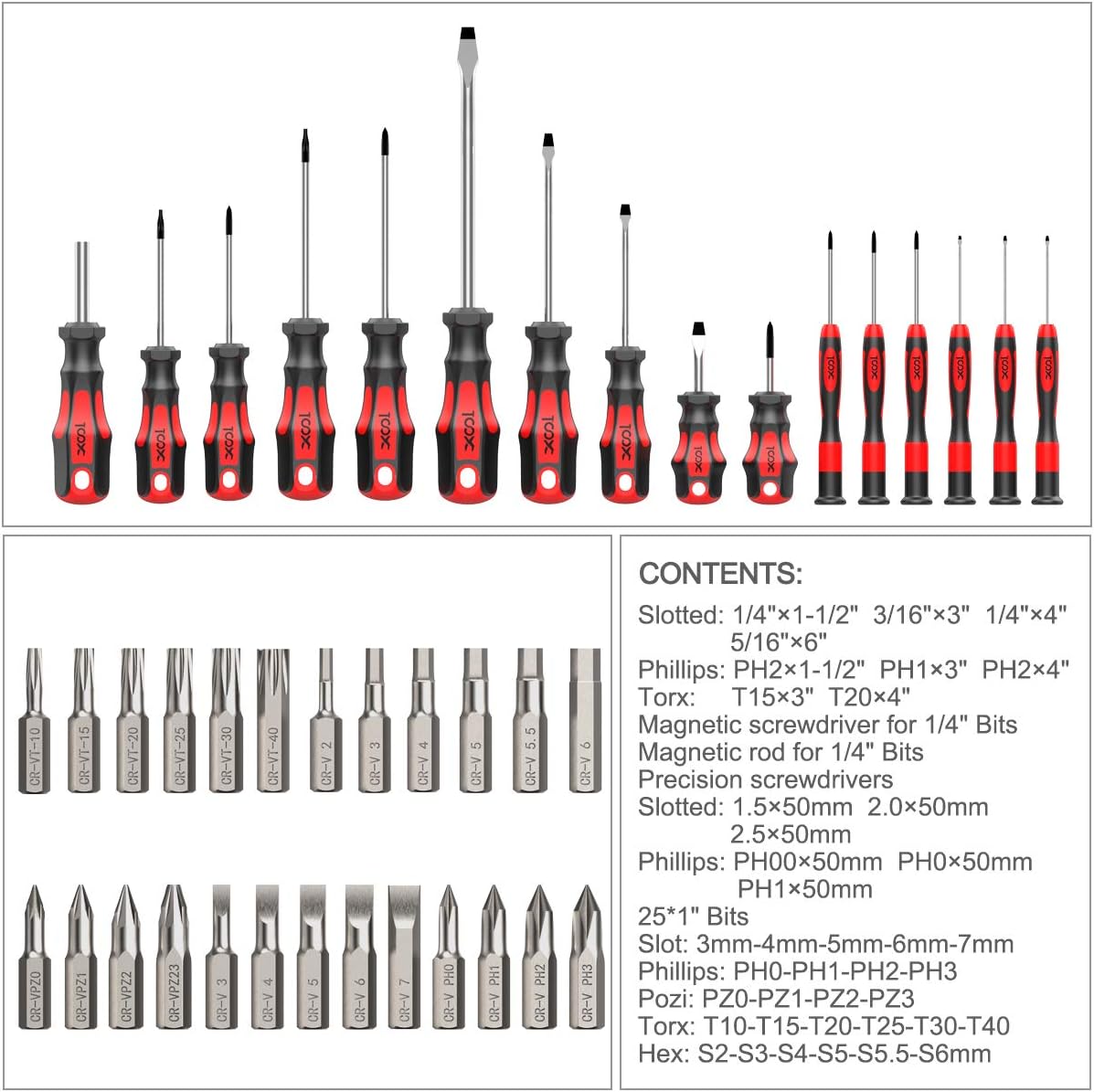 Screwdriver Set, XOOL Professional Screwdriver Set with Case, Torx Phillips Slotted Hex Pozi Non-Slip Precision Screwdriver Set, 42 PCS Heavy Duty Magnetic Tips for Home Repair,Improvement,Craft: Home Improvement