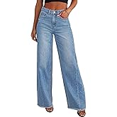 PRETTYGARDEN Wide Leg Jeans for Women Trendy High Waisted Stretchy Baggy Raw Hem Denim Palazzo Pants 2026 Spring Fall Clothes