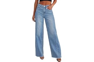 PRETTYGARDEN Wide Leg Jeans for Women Trendy High Waisted Stretchy Baggy Raw Hem Denim Palazzo Pants 2025 Fall Clothes