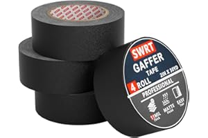 SWRT Gaffers Tape, 11 Mil Industrial Grade Gaffer Tape, 2’’ x 30 Yards, 4 Pack, Strong Adhesion, Easily Remove No Residue, Professional Matte Finish No Reflection, Black, 120 Yards in Total