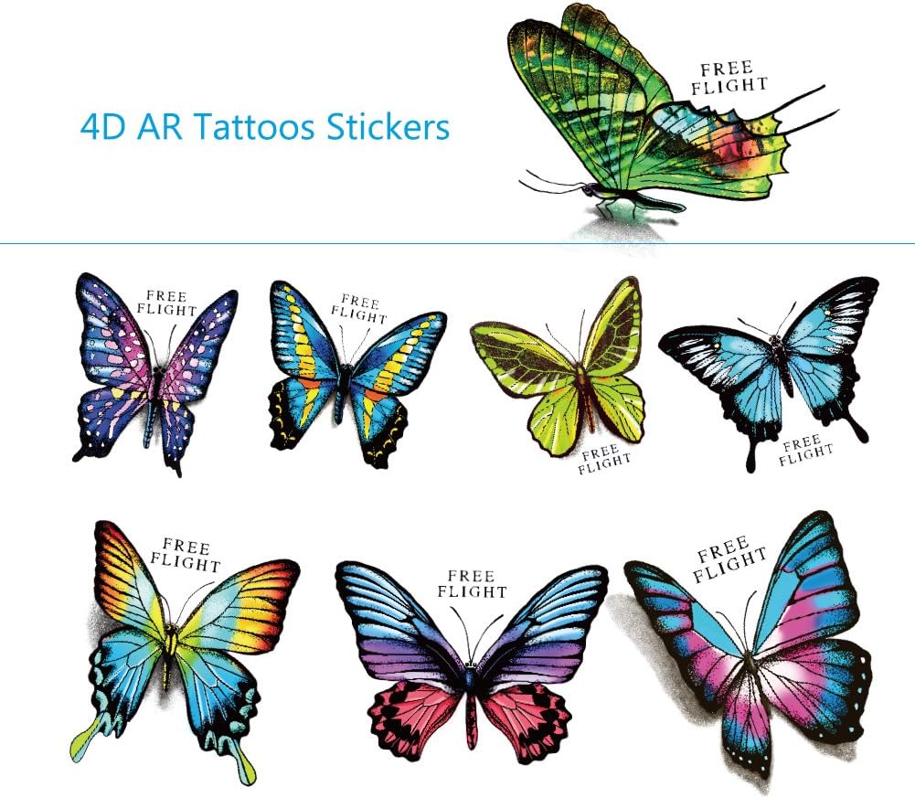 Temporary Tattoos Stickers 4D AR, SUSUN Waterproof Creative Dynamic Augmented Reality Tattoo Stickers Paste Durable Fantastic Tattoos for girls boys toys gift (Butterfly)
