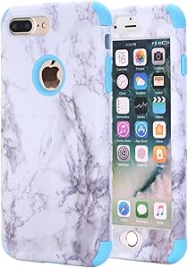 Ankoe iPhone 8 Plus Case, iPhone 7 Plus Case, Marble Stone Pattern Shockproof Full Body Protective Cover Dual-Layer Slim Soft Flexible Silicone and Hard PC for Apple iPhone 7 Plus/8 Plus (Blue)